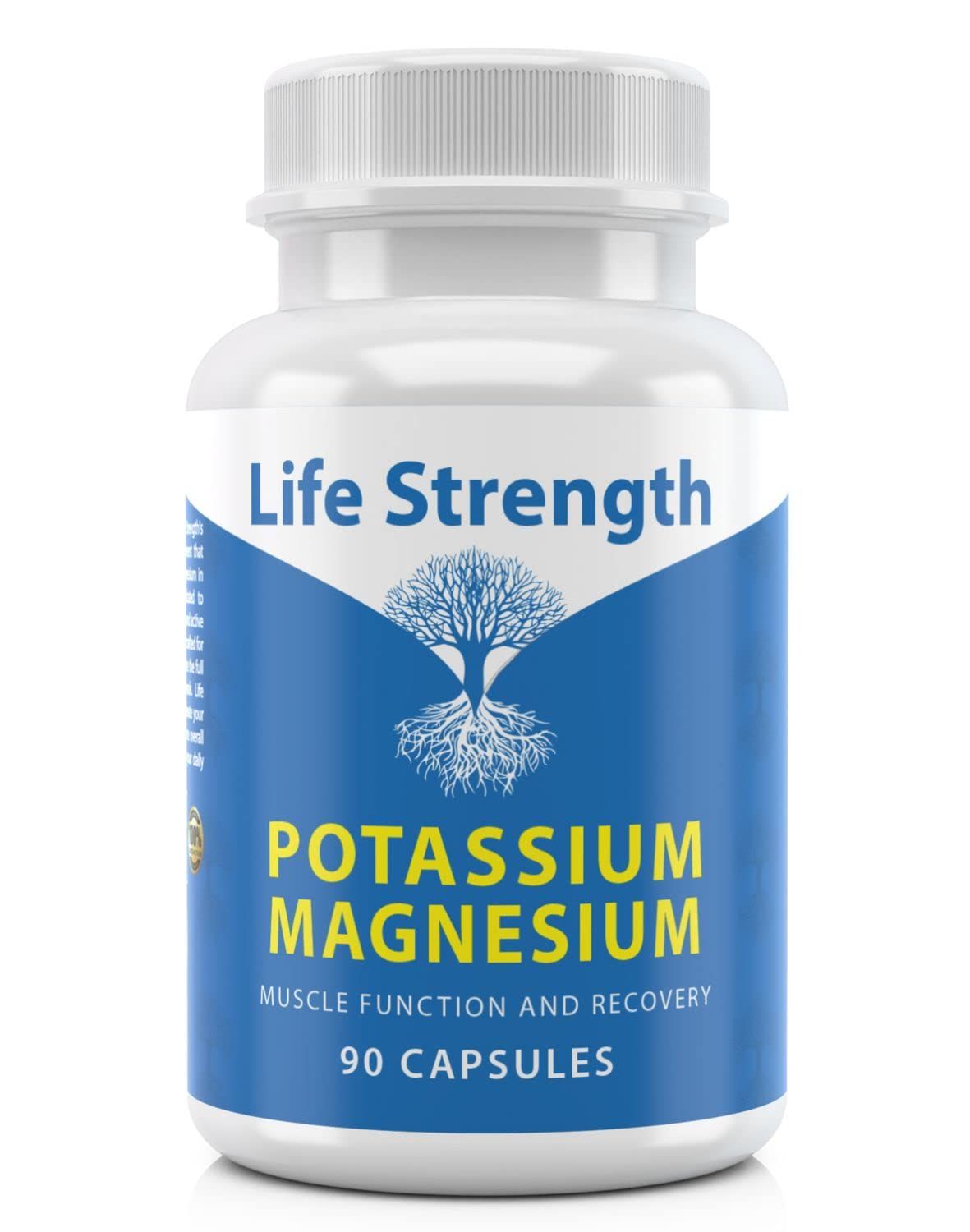 Life Strength Magnesium Potassium Complex Supplement - 90 Capsules - High Absorption Magnesium Support Vascular Health Leg Cramp