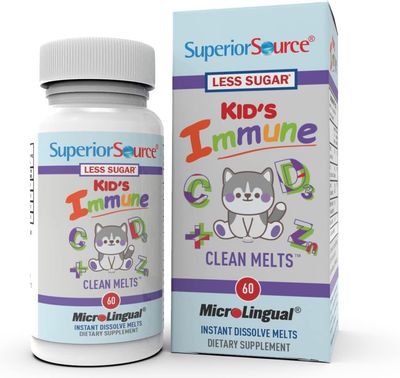 Superior Source Kid&#39;s Immune Clean Melts - Immunity Support Supplement - Contains Vitamin C, Vitamin D3, Zinc Elderberry Extract - Non-GMO Gluten-Free - 60 MicroLingual Dissolvable Tablets