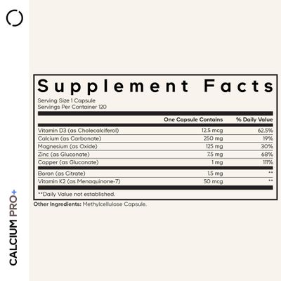 Codeage Calcium 250mg Supplement, Vitamin D3, Magnesium, Zinc, Copper, Boron, Vitamin K2-2-Month Supply - Elemental Calcium Pills High Calcium Vitamins, Non-GMO - 120 Capsules