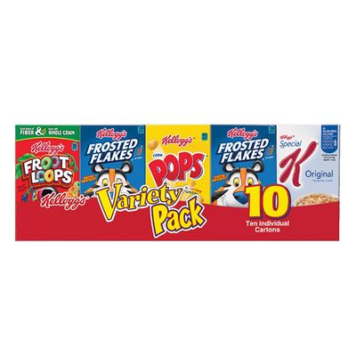 Kellogg&#39;s Cold Breakfast Cereal, Single Serve, Variety Pack, 10.94oz Tray (10 Boxes)