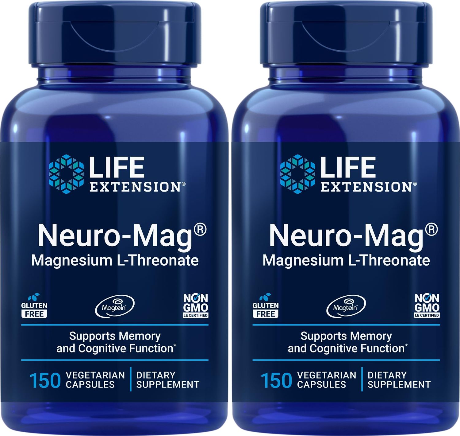 Life Extension Neuro-Mag 150 Veg Caps (Pack of 2), Magnesium L-Threonate, Magtein Supplement