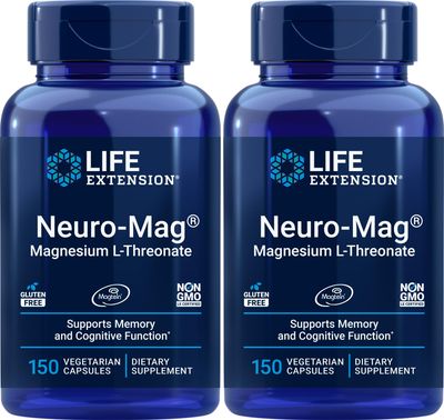 Life Extension Neuro-Mag 150 Veg Caps (Pack of 2), Magnesium L-Threonate, Magtein Supplement