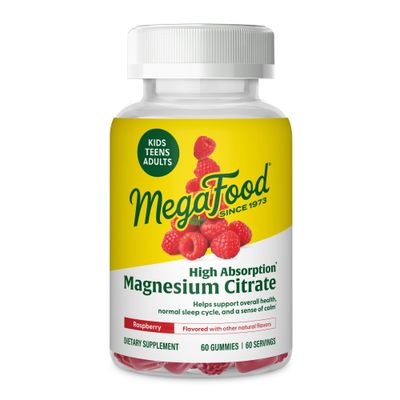 MegaFood Magnesium Citrate Gummies, High Absorption Magnesium Supplement for Adults, Teens Kids, Supports Nerve Health, Normal Sleep Cycle Occasional Muscle Cramps, 60 Vegan Gummies, 60 Servings