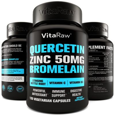 Quercetin with Bromelain 500mg Capsules, Supports Immune Response, Joint Comfort, Overall Wellness - Vitamin C, Zinc 50mg, Vitamin D3 5000 IU - Immunity Health Pills Quercetin Bromelain Supplement