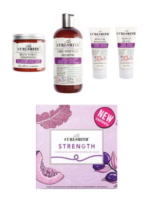 Curlsmith - Strength Complete Kit for Damaged Hair, with Core Strength Shampoo, Multi-Tasking Conditioner, Bond Curl Shape Up Aqua Gel