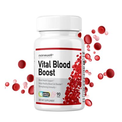 NANOWELL Vital Blood Boost - Dietary Supplement for White and Red Blood Cell Support - Iron with Selenium, Zinc, Vitamin B12 Folic Acid - 90 Tablets, 90 Day Supply