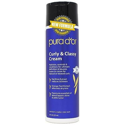 PURA D&#39;OR Curly Classy Leave-In Cream (8oz) Hydrating and Defining Formula for Natural or Treated Curls, Enriched with Organic Aloe Vera, Coconut Oil, Bergamot Oil, Apple Fruit Extract