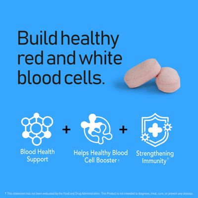 NANOWELL Vital Blood Boost - Dietary Supplement for White and Red Blood Cell Support - Iron with Selenium, Zinc, Vitamin B12 Folic Acid - 90 Tablets, 90 Day Supply