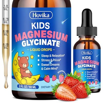 Magnesium Glycinate Liquid for Kids - with L-Theanine Omega-3, Vitamin B6, D3, Zinc - Kids Magnesium Drops for Sleep, Relaxation, Calm Focus - 2 Fl Oz, Strawberry Flavor