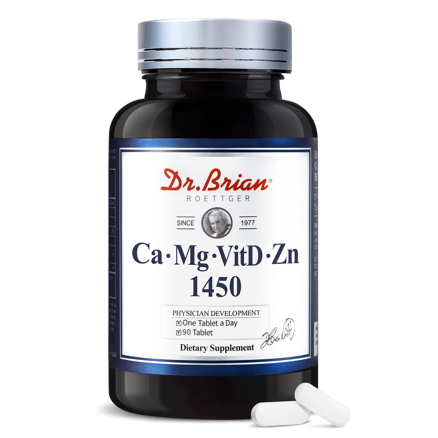 Dr. Brian Calcium Supplement Supports Bone Strength, Calcium Magnesium Zinc with Vitamin D3 Multiminerals Help Teeth Health, Magnesium Supplement, Non-GMO, Soy and Gluten Free (90 Tablets)