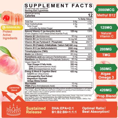 LILICARE Women's Men's Super Vitamin B Complex Filled Gummies, Methylated wOmega 3, Magnesium,CoQ10, Ashwagandha,Vitamin C, TMG, Sugar Free - 60 Count (Pack of 2)