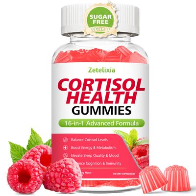 Zetelixia 16-in-1 Cortisol Gummies for Women, Sugar Free Cortisol Gummies Supplement with Ashwagandha, Rhodiola Rosea, Magnesium, L-theanine for Relaxation, Sleep, Cognition, Raspberry Flavor, 60Ct