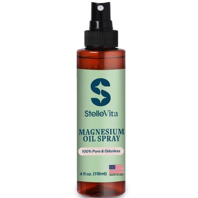 StelleVita Pure Magnesium Oil Spray 4oz - Extra Strength Topical Magnesium Spray for Feet, Body Skin Care - Sleep and Relaxation 100 Natural Made in USA