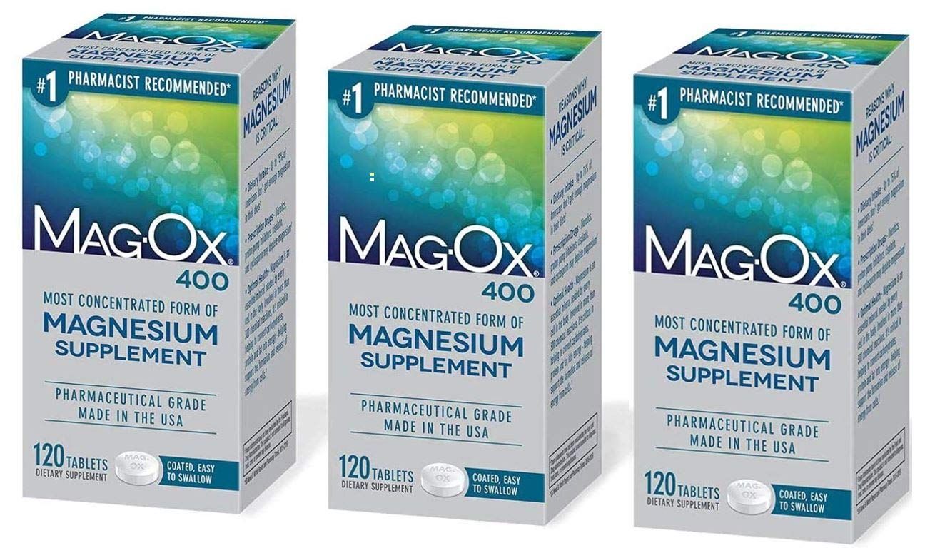Mag-Ox 402 Mag-Ox 400 Magnesium Mineral Dietary Supplement Tablets, 483 mg Magnesium Oxide-3 Count, 3-Pack, 3.0 Count