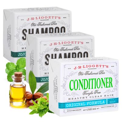 J.R.LIGGET&#39;S Jojoba Peppermint Formula Conditioner Bar Two Shampoo Bars, All-Natural for Hair Clean, Soft, Tangle-Free, 8.75 Ounce, Hair Care, 3.5 ounces each