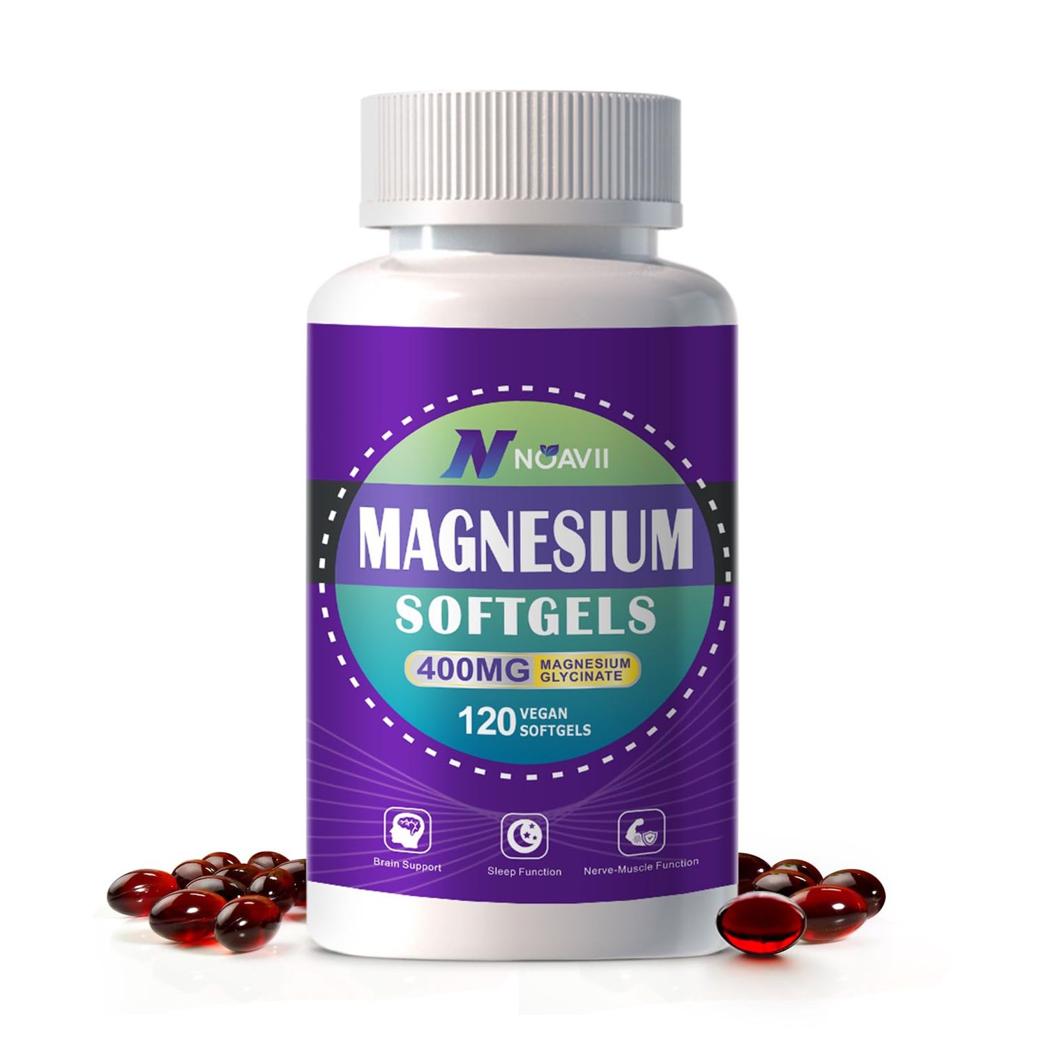 Magnesium Supplement Softgels, Easy Absorption Magnesium Glycinate Gel Capsules 400mg with D3 K2, High Bioavailability Magnesium for Sleep Calm Support, Nervous, Muscle Bone Health