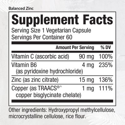 EquiLife - Balanced Zinc, Immune Support Supplement, Rich in Antioxidant, Zinc Copper Supplement, Source of Vitamin C, Vitamin B6, Promotes Energy Mood Support, Vegan, Non-GMO (60 Capsules)