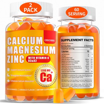Calcium Magnesium Gummies for Women Men: 1200mg Calcium Citrate Zinc with Vitamin C D3 K2 - Vegan Sugar Free High Absorption Supplement(120Count)