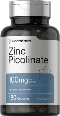 Horb ach Zinc Picolinate 100mg 180 Capsules High Potency Non-GMO, Gluten Free Zinc Supplement