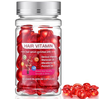 Hair Treatment Oil For Damaged Hair, Hair Treatment Serum For Frizzy Dry Hair, Hair Vitamin Oil Capsules with Argan, Avocado, Moroccan Oil, Anti Frizz Leave in Conditioner with Vitamin A, C, E B5