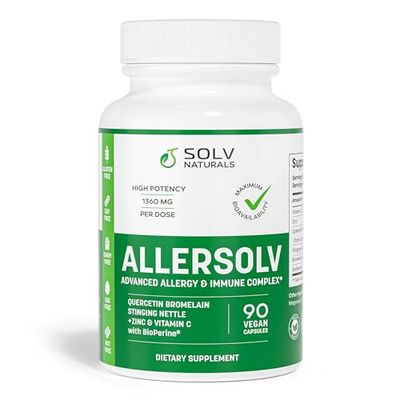 ALLERSOLV Quercetin with Bromelain Advanced Allergy Immune Complex - Non-GMO Quercetin with Vitamin C and Zinc, Stinging Nettle Leaf - Quercetin 500mg Natural Allergy Supplements - 90 Veggie Caps
