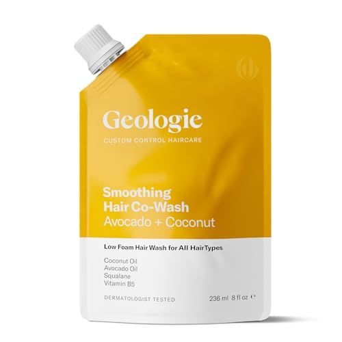 Geologie Smoothing Hair Co-Wash 4-in-1 Hair Cleanser, Conditioner, Mask Serum Avocado Oil, Coconut Oil, Squalane Vitamin B5 Formula For Men Women Eco-Friendly Pouch 84 Less Plastic
