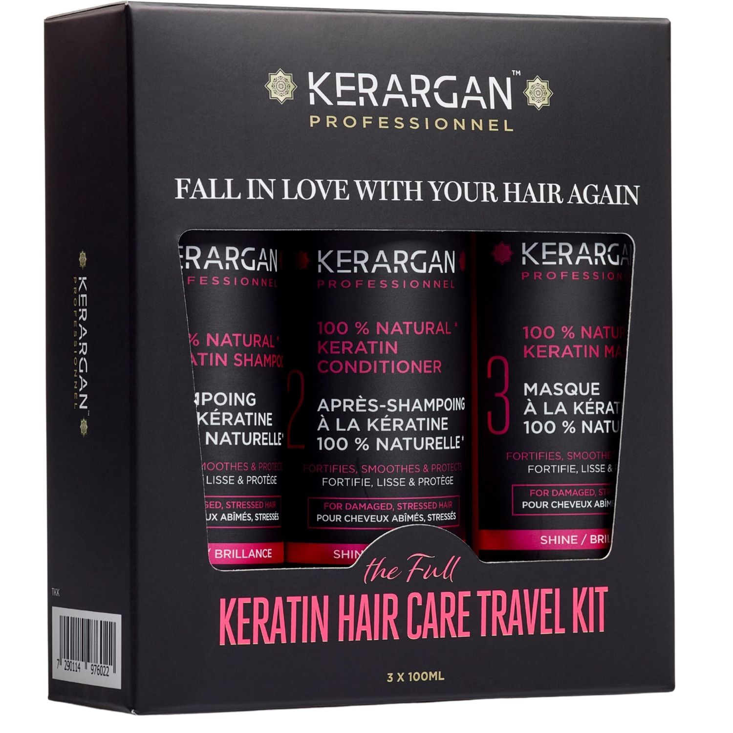 Kerargan - Ultra Repairing Keratin Travel Kit: Shampoo, Conditioner Mask - Nourishes, Smoothens, Strengthens Protects On-the-Go - Sulfate-Free, Silicone-Free, Non-GMO - 3x3.4 Fl oz