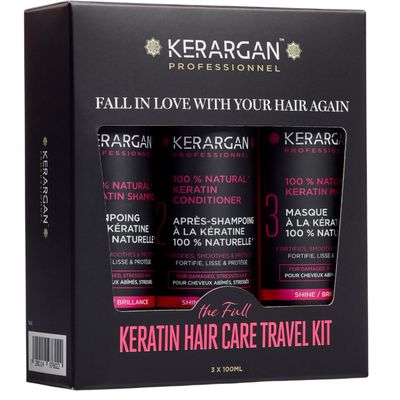 Kerargan - Ultra Repairing Keratin Travel Kit: Shampoo, Conditioner Mask - Nourishes, Smoothens, Strengthens Protects On-the-Go - Sulfate-Free, Silicone-Free, Non-GMO - 3x3.4 Fl oz