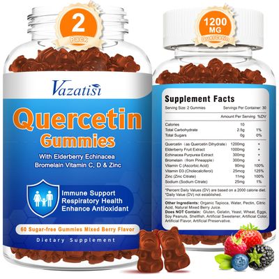 (2 Pack) Quercetin Gummies with Bromelain Elderberry Zinc Vitamin C, Quercetin Supplement Gummies, Immune Support for Adults Kids, Vegan Mixed Berry Flavor 120 Cts