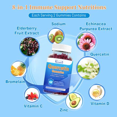 (2 Pack) Quercetin Gummies with Bromelain Elderberry Zinc Vitamin C, Quercetin Supplement Gummies, Immune Support for Adults Kids, Vegan Mixed Berry Flavor 120 Cts