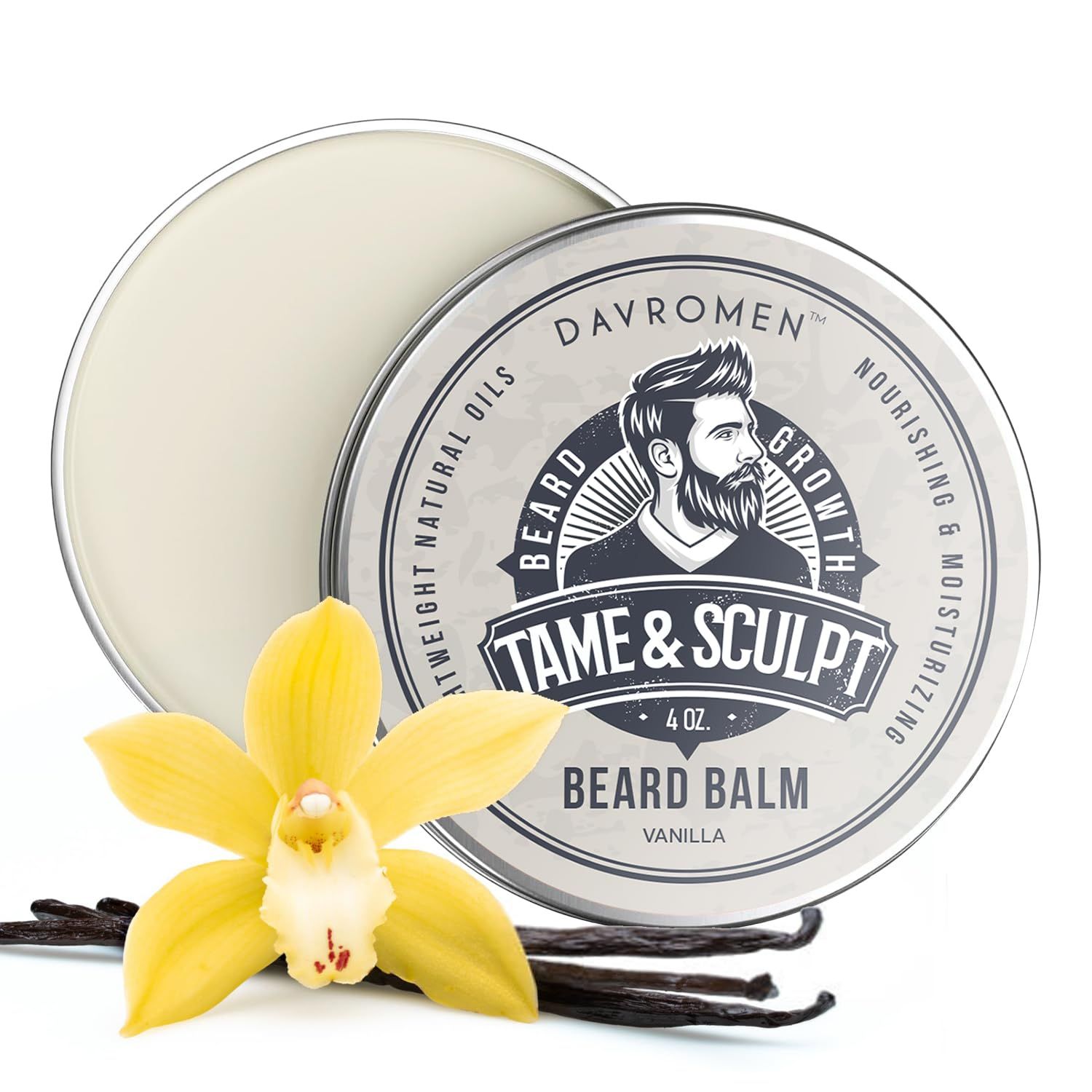 Vanilla Beard Balm (4 Oz), Beard Balm for Men, with Olive Fruit Oil, Coconut Oil, Shea Butter, Jojoba Seed Oil - Styles, Strengthens Softens Beards, Leave in Conditioner Wax for Men