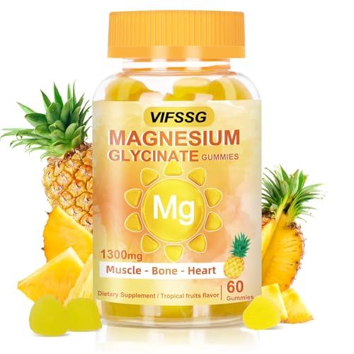 VIFSSG Magnesium Glycinate Gummies 500 Mg, Triple Magnesium Complex Sugar-Free Gummies with Malate 400 Mg, Citrate 400 Mg, Magnesium Supplement Chewable for Women Men Vegan, Organic 60 Count