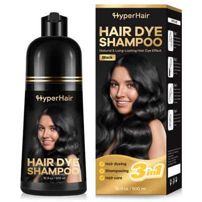 HyperHair Black Hair Dye Shampoo, Shampoo for Color Treated Hair, Hair Dye Shampoo 3 In 1, Black Hair Dye, Shampoo for Gray Hair for Women Men, Long Lasting Coverage