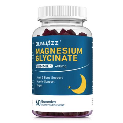 Bumjazz Magnesium Glycinate Gummies 400mg - Magnesium L-Threonate 200mg - Sugar-Free Magnesium Potassium Supplement with Vitamin D, B6, CoQ10 for Calm Mood Rest Support - 60 Count