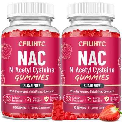 CFILIHTC (2 Pack) NAC Gummies 600mg, N Acetyl Cysteine Supplement with Glutathione, Resveratrol, Magnesium, CoQ10, NAC Chewable for Antioxidants Immune Support, Strawberry Flavor 120 Gummies