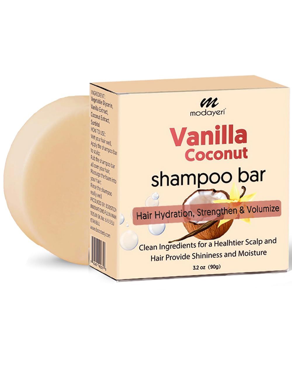 modayeri al veri te yeni moda Vanilla Coconut Shampoo Bar - Natural Hair Care, Silky Smoothness and Nourishment, Strengthen Hair Volumize - Paraben-Free - Tropical Aroma for All Hair Types, 3.2 oz