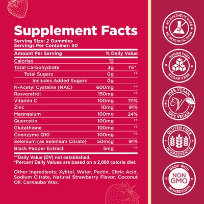 CFILIHTC (2 Pack) NAC Gummies 600mg, N Acetyl Cysteine Supplement with Glutathione, Resveratrol, Magnesium, CoQ10, NAC Chewable for Antioxidants Immune Support, Strawberry Flavor 120 Gummies