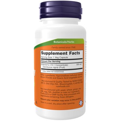 NOW Foods Supplements, Elderberry (Sambucus nigra)500 mg, 10:1 Concentrate, 60 Veg Capsules