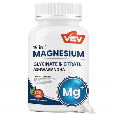 VEV Magnesium Glycinate Citrate Cortisol Supplements for Women, Stress and Sleep Support with Ashwagandha L-Theanine, cortisol Manager, 120 Vegan Capsules