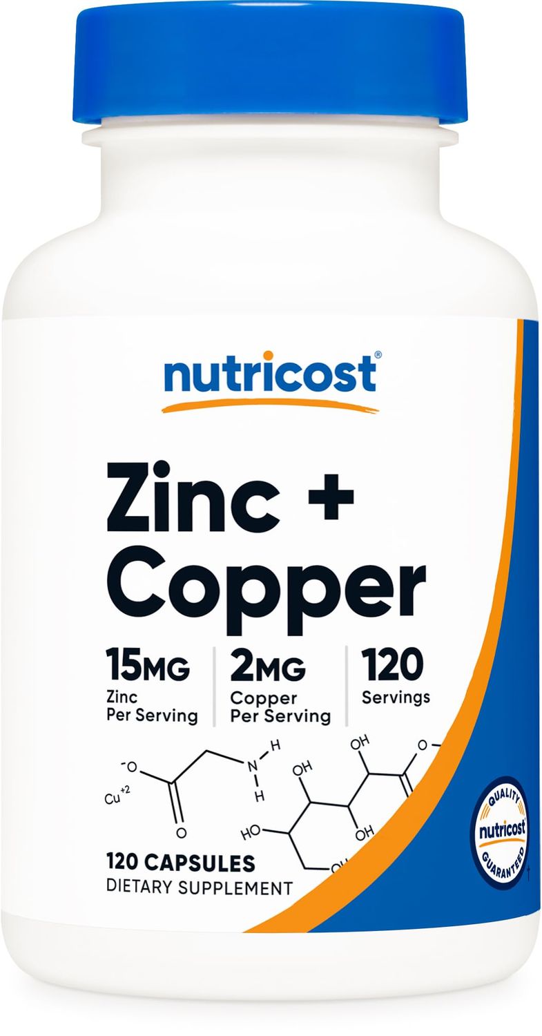 Nutricost Zinc Copper Capsules (120 Servings)(15MG Zinc 2MG Copper Per Serving) - Non GMO, Vegetarian