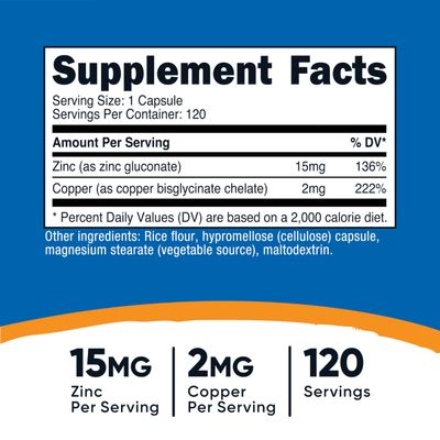 Nutricost Zinc Copper Capsules (120 Servings)(15MG Zinc 2MG Copper Per Serving) - Non GMO, Vegetarian