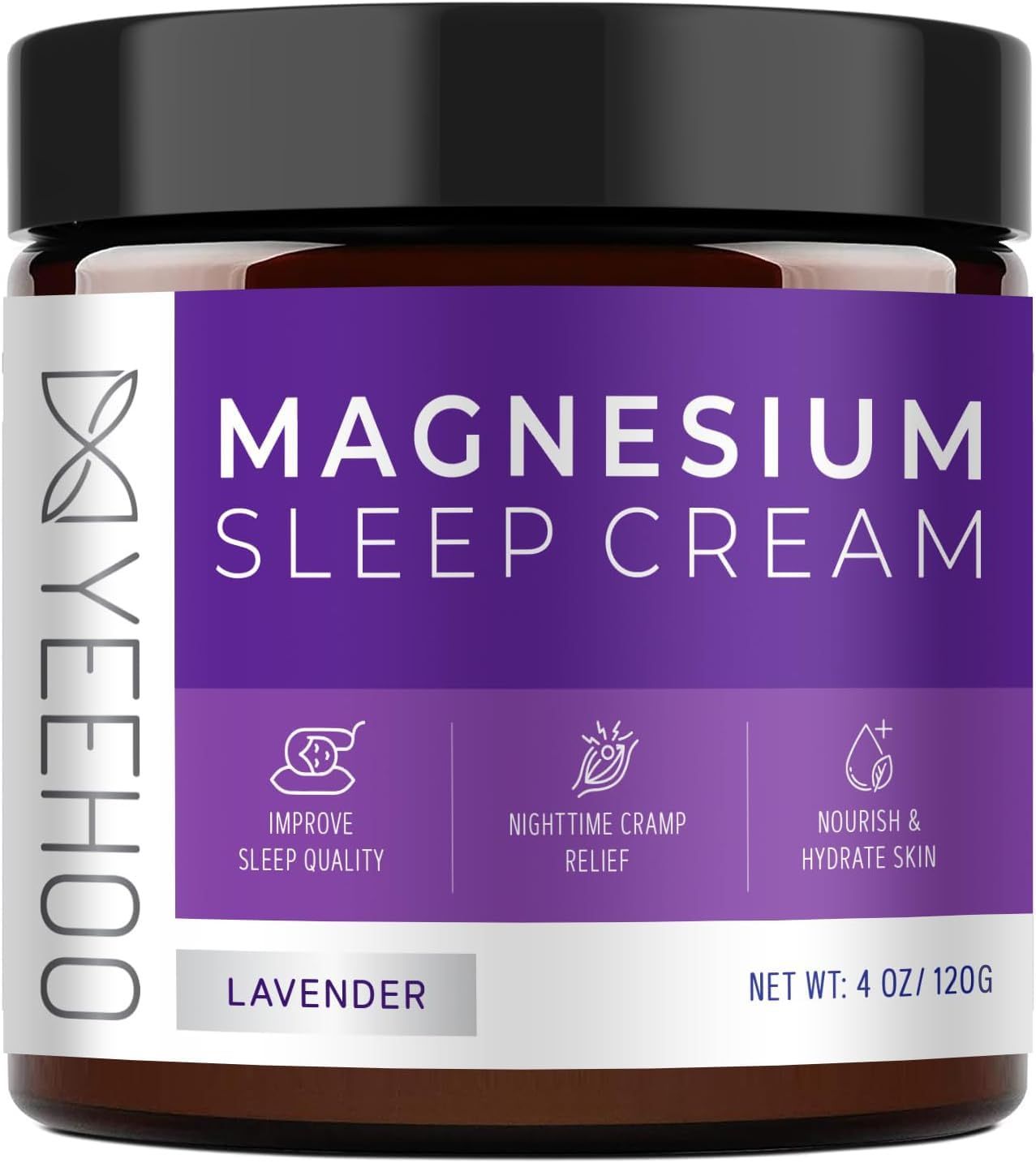YeeHoo Magnesium Cream for Sleep: Topical Magnesium Chloride Cream Lotion for Leg Cramps PM Nighttime Cramp with Lavender Vitamin E Shea Butter (120G)