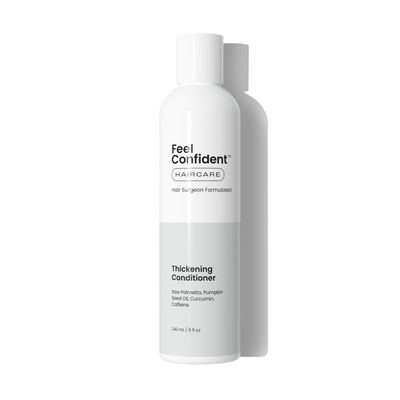 Feel Confident Thickening Conditioner - Gender-Neutral, Hair Surgeon Formulated. Pumpkin seed oil, Turmeric root extract, Saw palmetto, and Caffeine to Support Density and Growth. 8oz 240 mL Bottle.