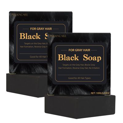 VAEYAE 2 Pcs Herbal Black Soap for Gray Hair Reverse, Fo Ti Castor Oil for Hair Darkening Thickening, Men Women Hair Growth Grey Cover Shampoo Bar, Natural Polygonum Multiforum Reducing Hair Loss