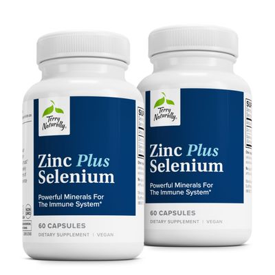 Terry Naturally Zinc Plus Selenium - Immune Respiratory Health Supplement - Mineral Supplement with Zinc Bisglycinate Chelate - Formula with Selenium - 60 Capsules (Pack of 2)