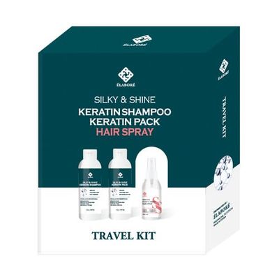 Elabore Silky Shine Keratin Travel Kit Shampoo 3oz, Pack 3oz, Spray 2oz