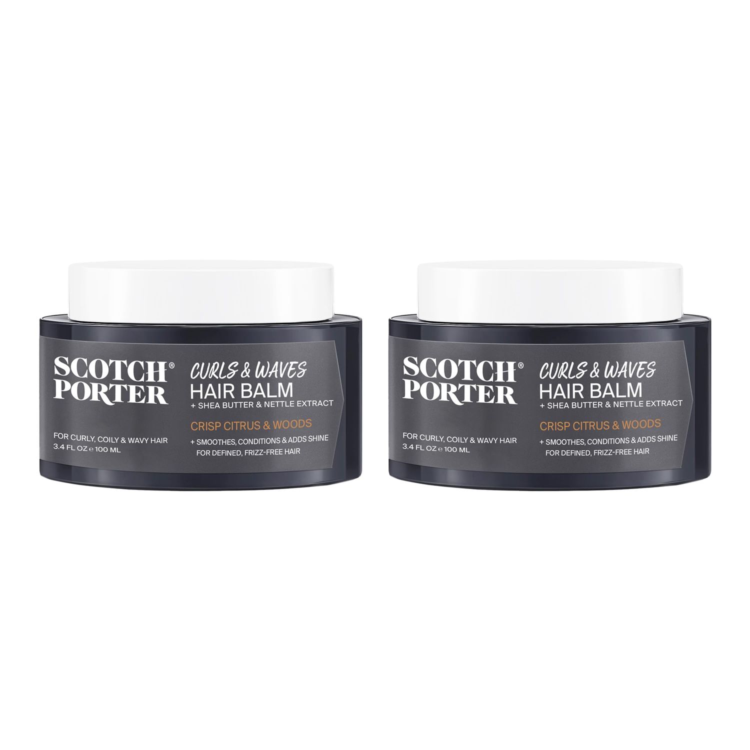 Scotch Porter Curls Waves Hair Balm for Men Instantly Controls, Moisturizes, Defines Adds Shine Non-Toxic Ingredients, Free of Parabens, Sulfates Silicones Vegan 3.4oz - 2 Pack