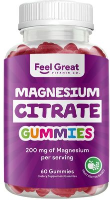 Feel Great Vitamins Magnesium Citrate Gummies - High Absorption for Muscle Relaxation, Calm Sleep Support, Aids Occasional Constipation, Vegan, Non-GMO, 200mg Per Serving - 60 Gummies