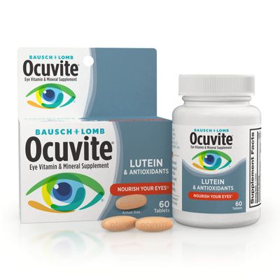 Ocuvite Eye Vitamin Mineral Supplement, Contains Zinc, Vitamins A, C, E, Lutein, 60 Tablets, From Bausch Lomb