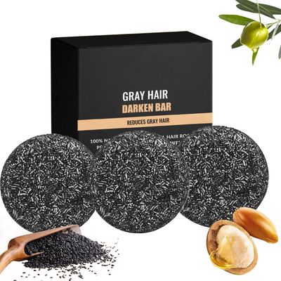 Sklight Gray Hair Reverse Bar, Black Soap For Hair Darkening, Herbal Mane Gray Reverse Bar for Men Women, Deep Scalp Cleansing Strengthening (3Pcs)